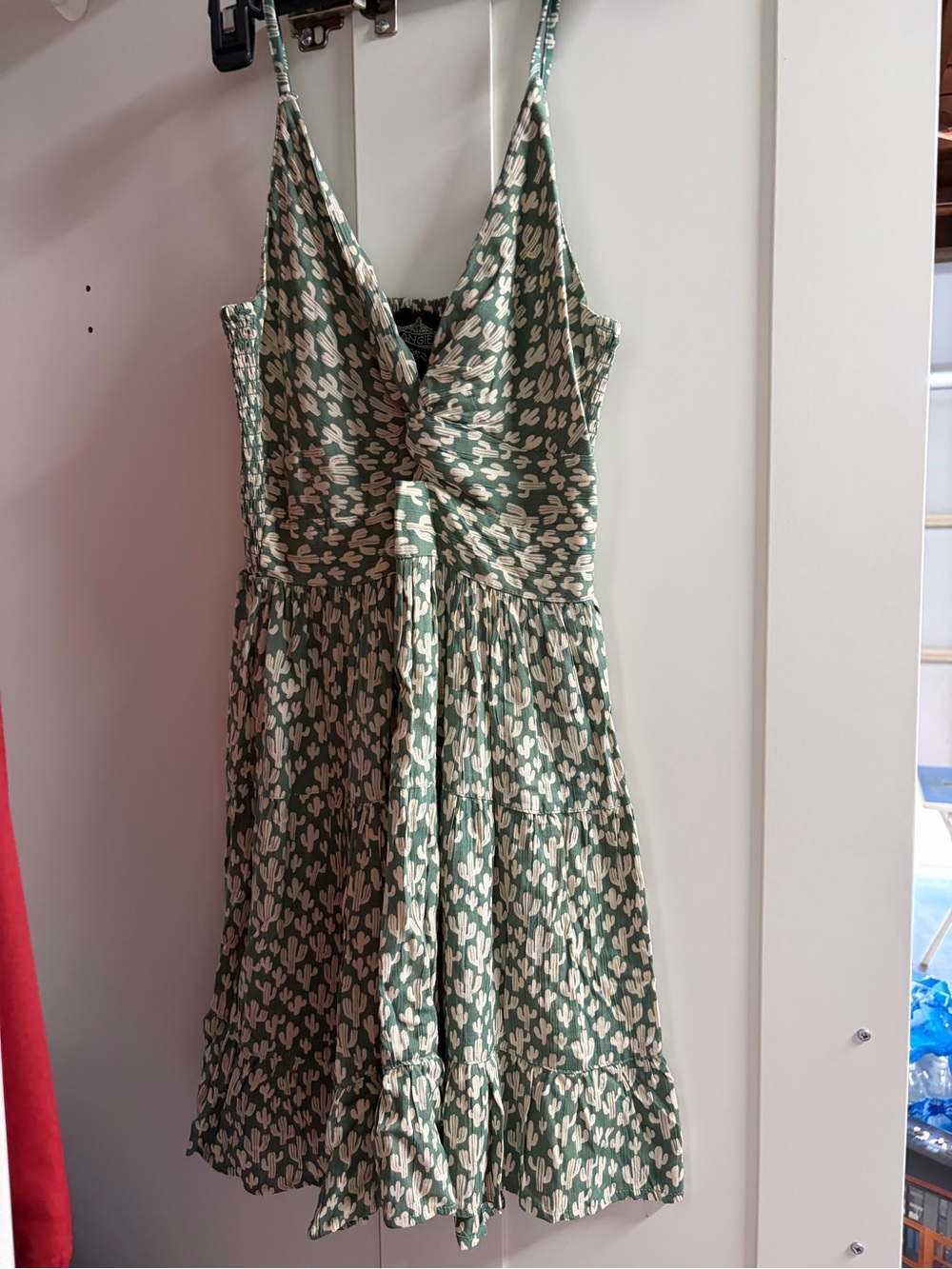 Green Cactus-Print Tie-Front Sundress
